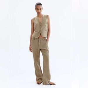 Zara LINEN FLARED PANTS Size Large NWT